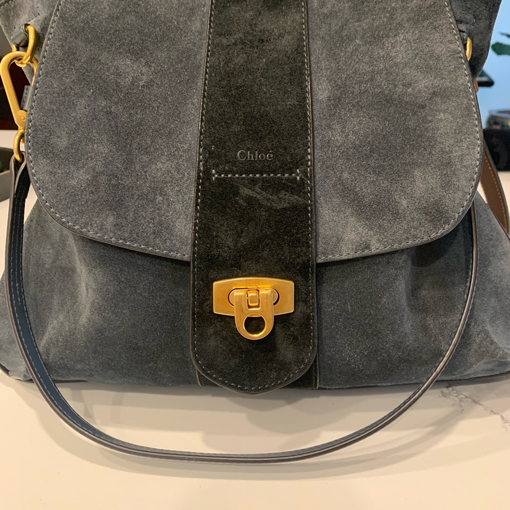 Chloe Lexa Teal Blue Suede Leather Bag. EUC.